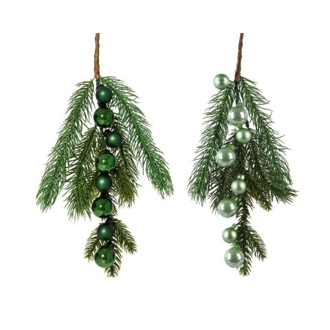 RAMO PINO 4.5X2CM. CON 8 SFERE VETRO VERDE